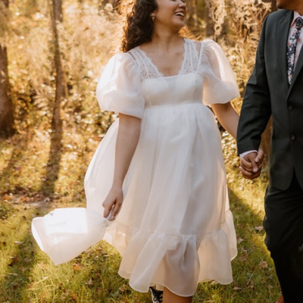 Selkie White Sheer Label Dress with Pale Pink Logo